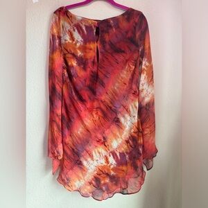 NWT ASOS Designs Orange Watercolor Ombré Flare Sleeve Keyhole Chiffon Dress 12